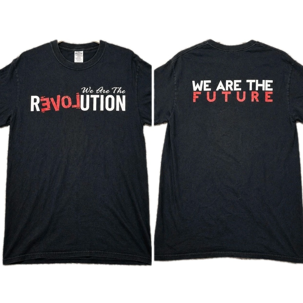 Love Revolution Men's Graphic T-Shirt Medium Black Double Sided
